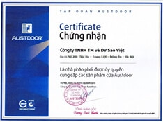 Chứng nhận Đại lý cửa cuốn giá rẻ Sao Việt - là nhà phân phối ủy quyền của Austdoor